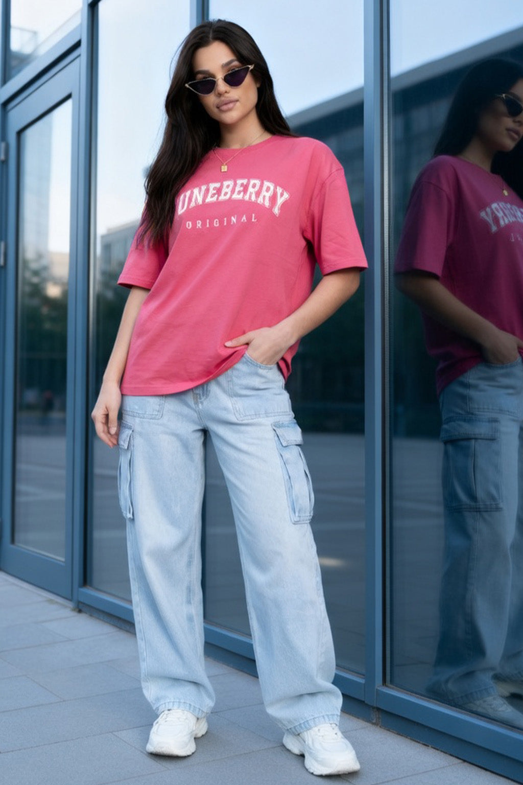 Juneberry Original Pink Oversized Fit Graphic T-Shirt