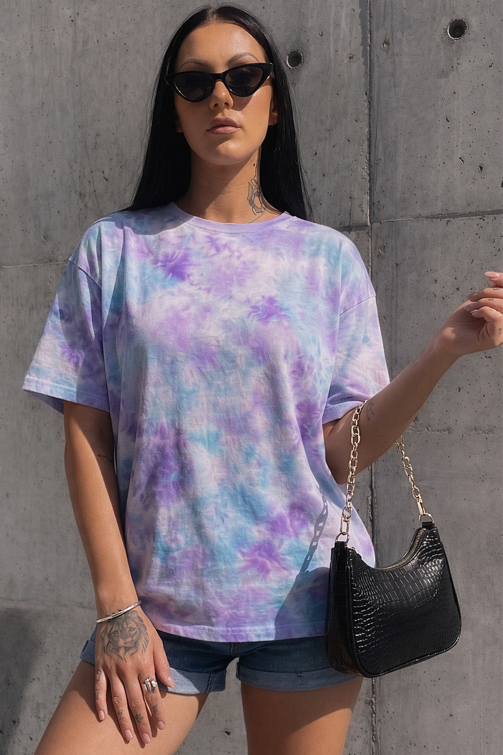 Lilac Oversized Tie Die Printed T-Shirt