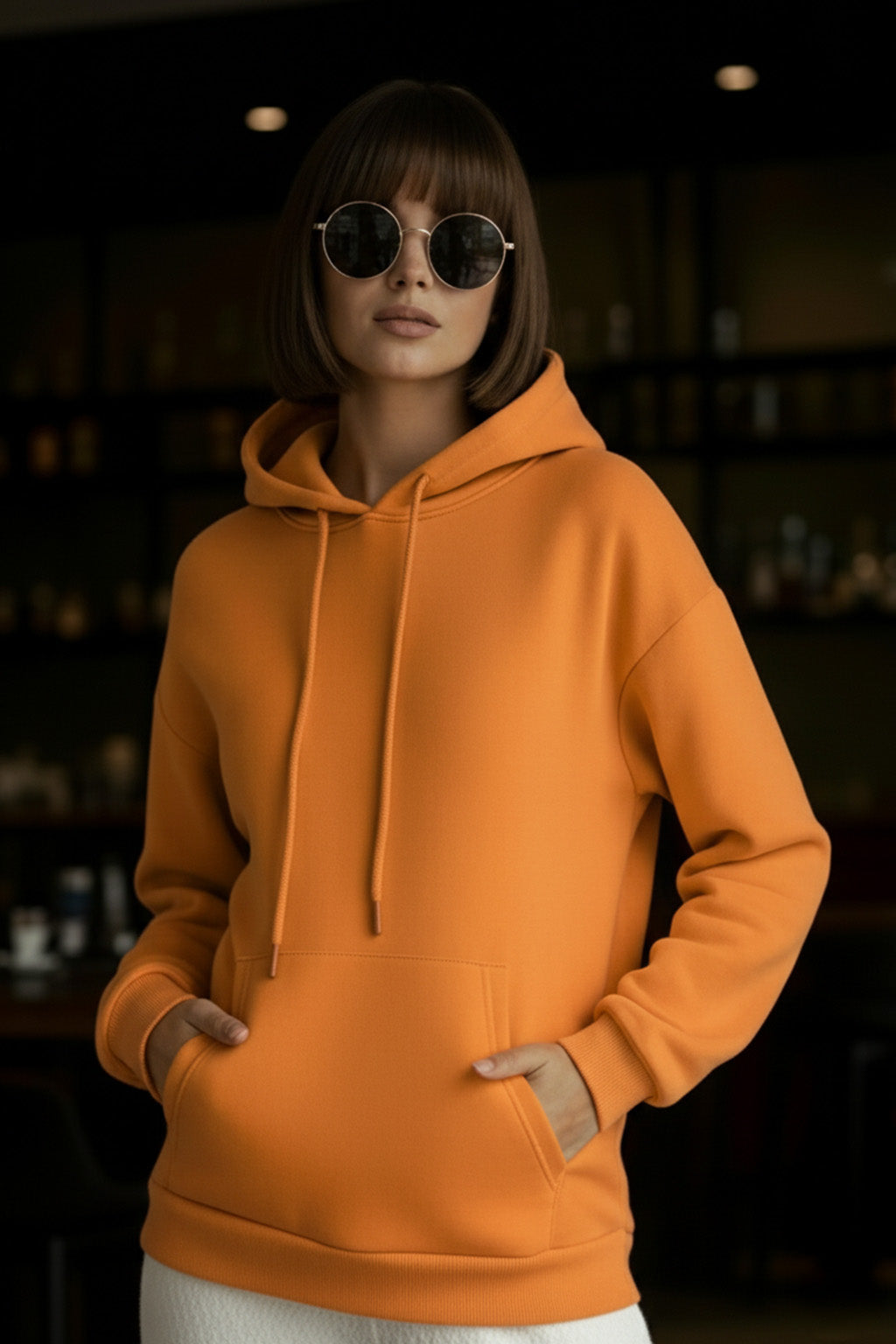 Go Through Graphic Back Printed Orange Regular Fit Hoodie