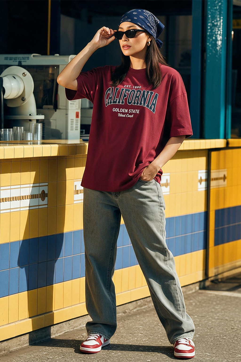 California Maroon Oversized Typographic T-Shirt
