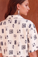 AOP Swanwhite Deep Navy  Oversized crop Shirt