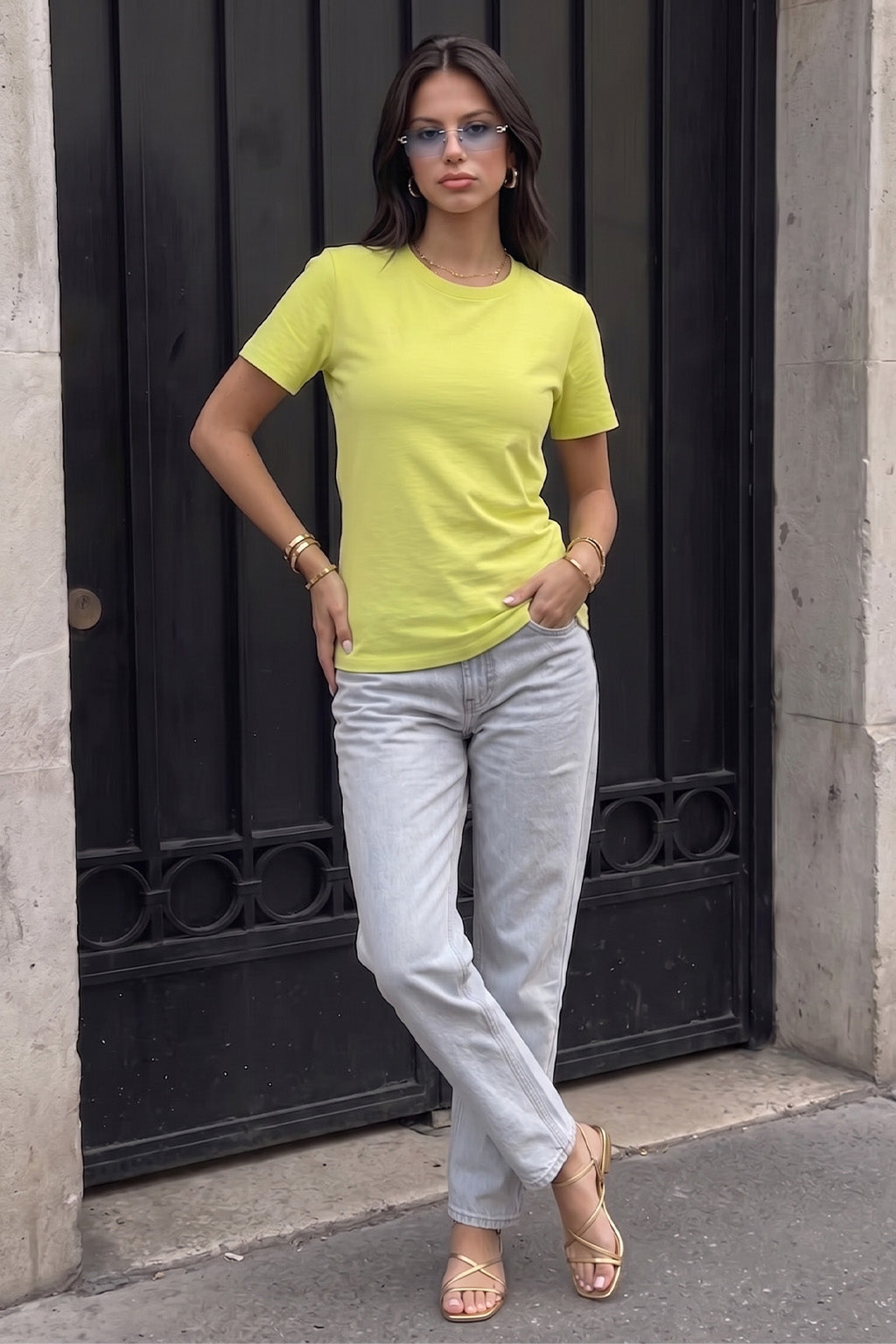Limeade Plain V-Neck Regular Fit T-Shirt