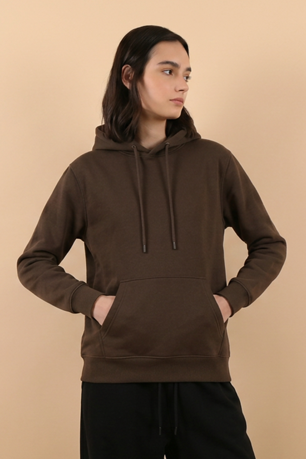 Brown Plain Spun Regular Fit Hoodie