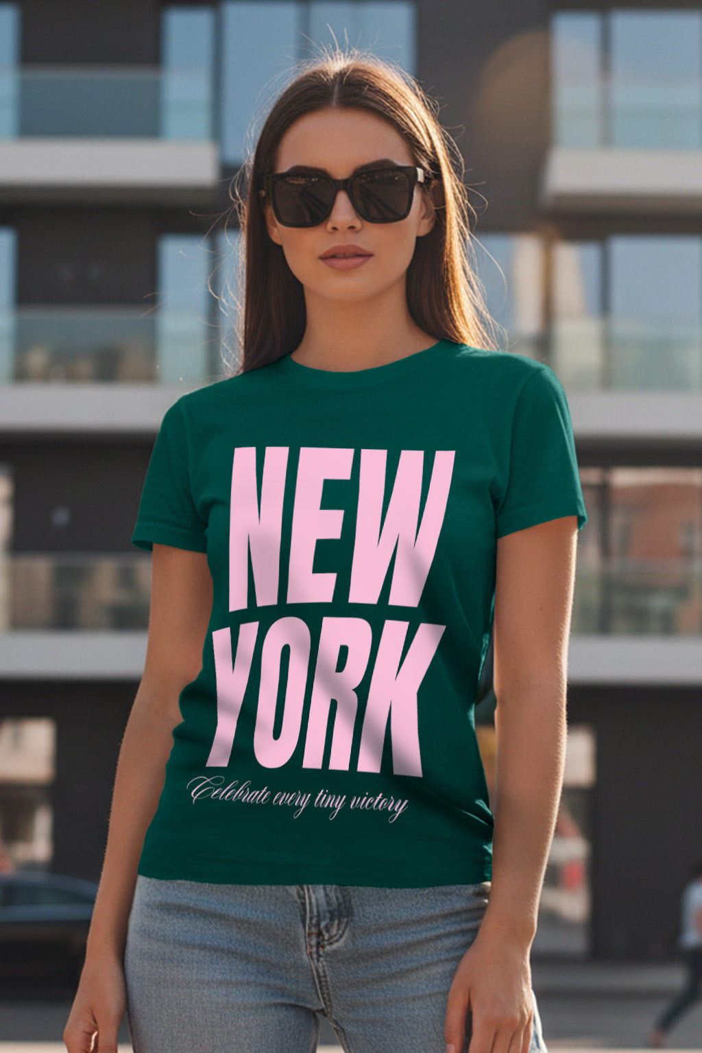 New York Green Printed Regular Fit T-Shirt