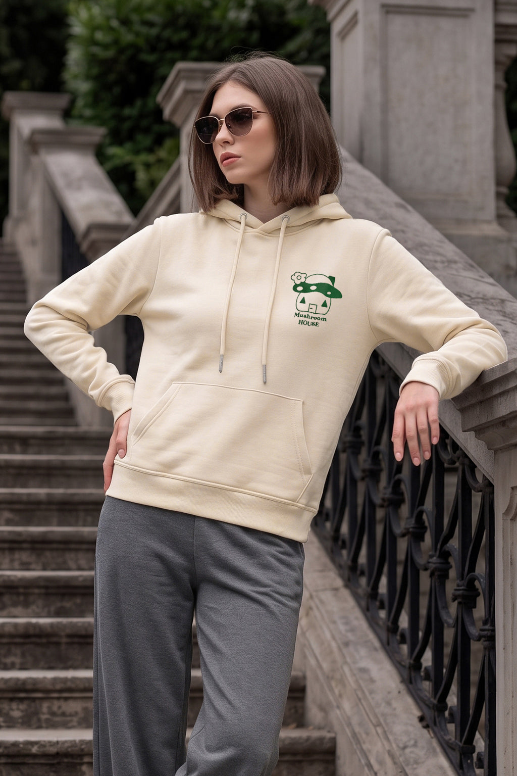 Mushroom Graphic Printed Marshmallow Regular Fit Hoodie