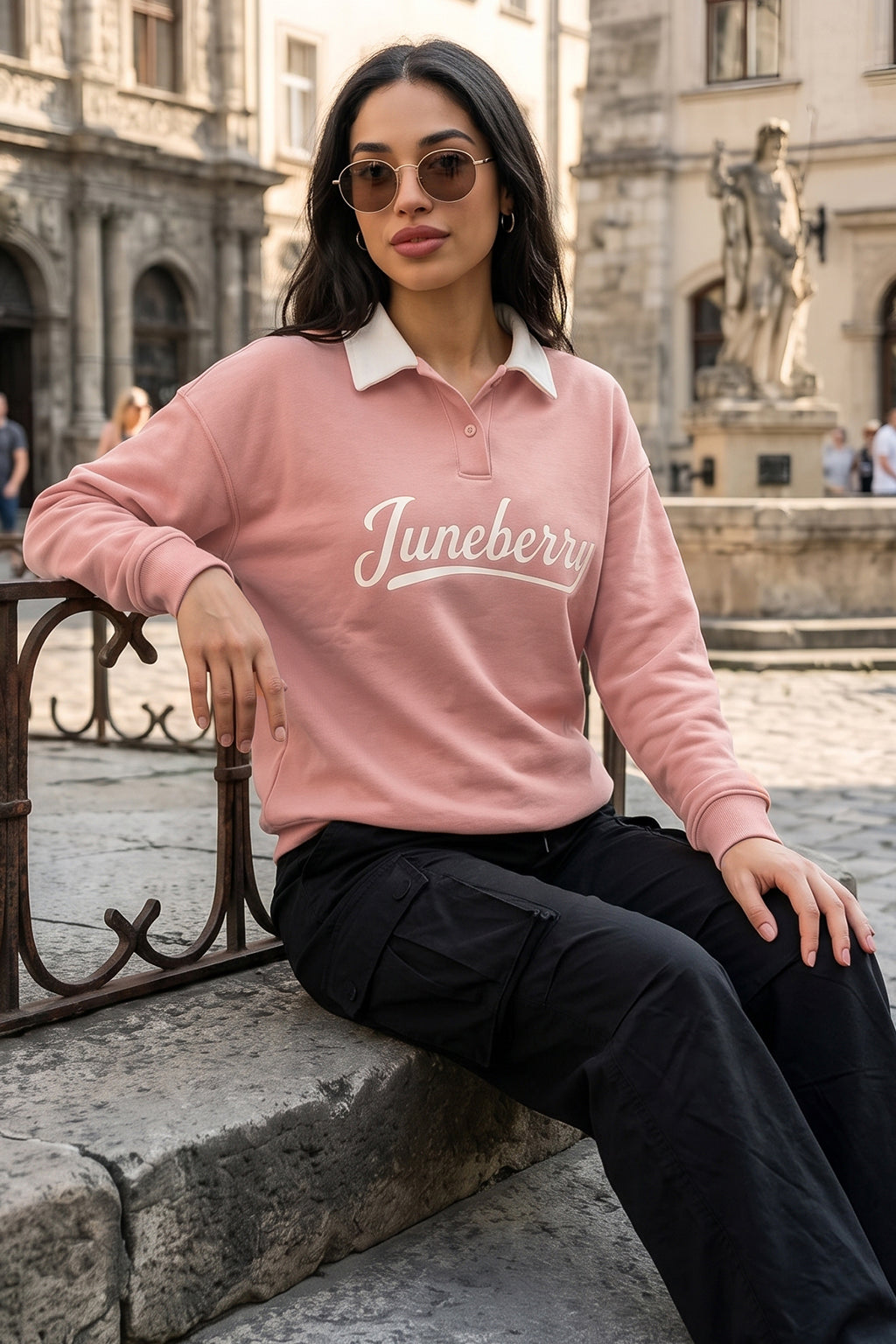 Juneberry Peach Oversized Printed Sweatshirt
