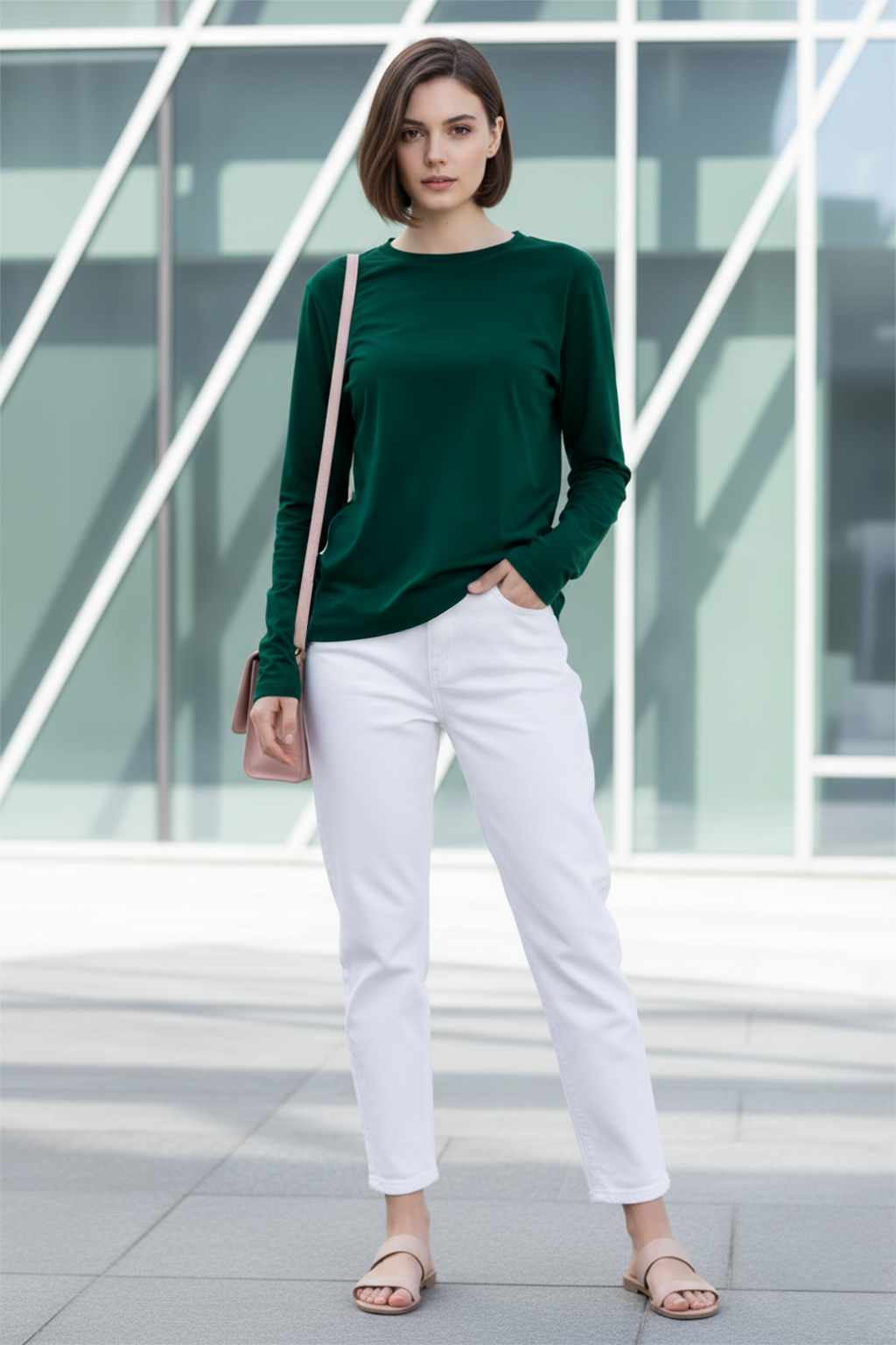 Green Plain Full Sleeve Regular Fit T-Shirt