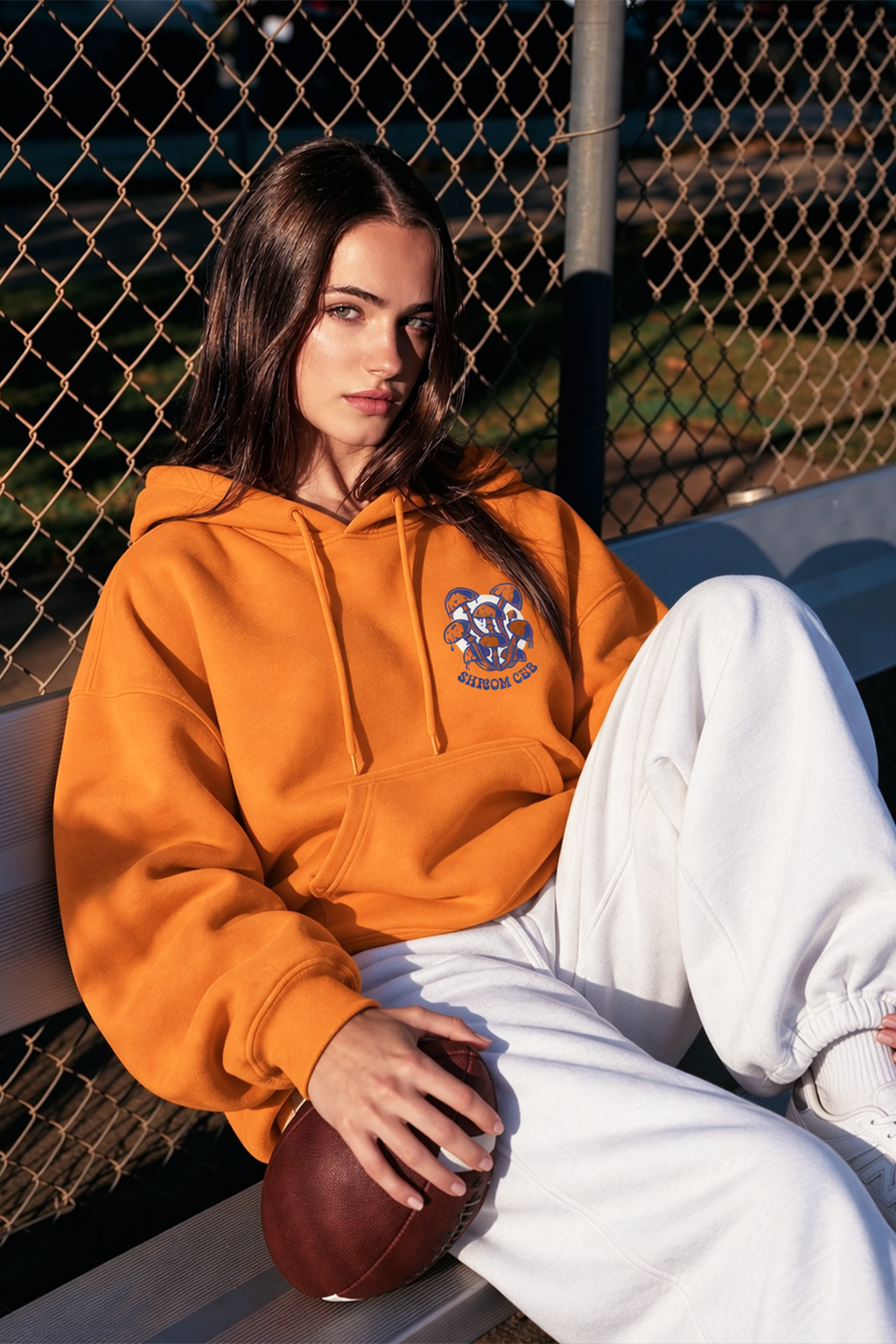 Mushroom Club Graphic Printed Orange Oversized Hoodie