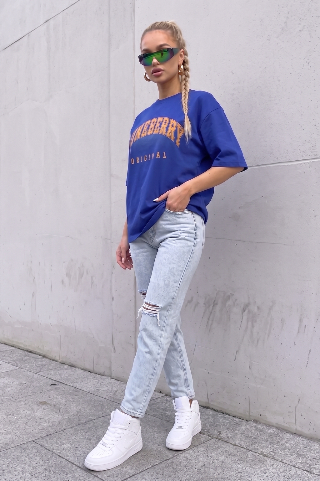 Juneberry Original Royal Blue Oversized Fit Graphic T-Shirt