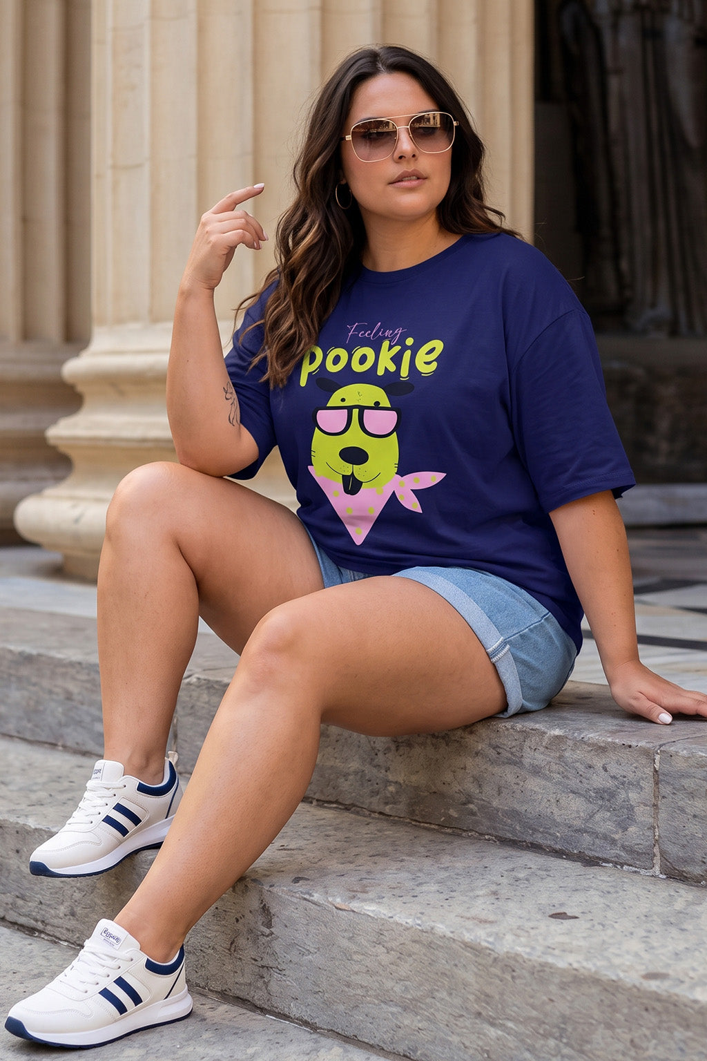 Pookie Royal Blue Plus Size Printed T-shirt