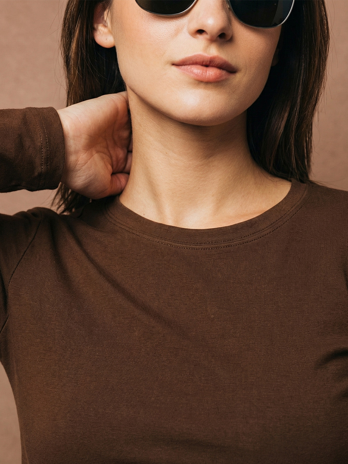 Brown Plain Full Sleeve Regular Fit T-Shirt