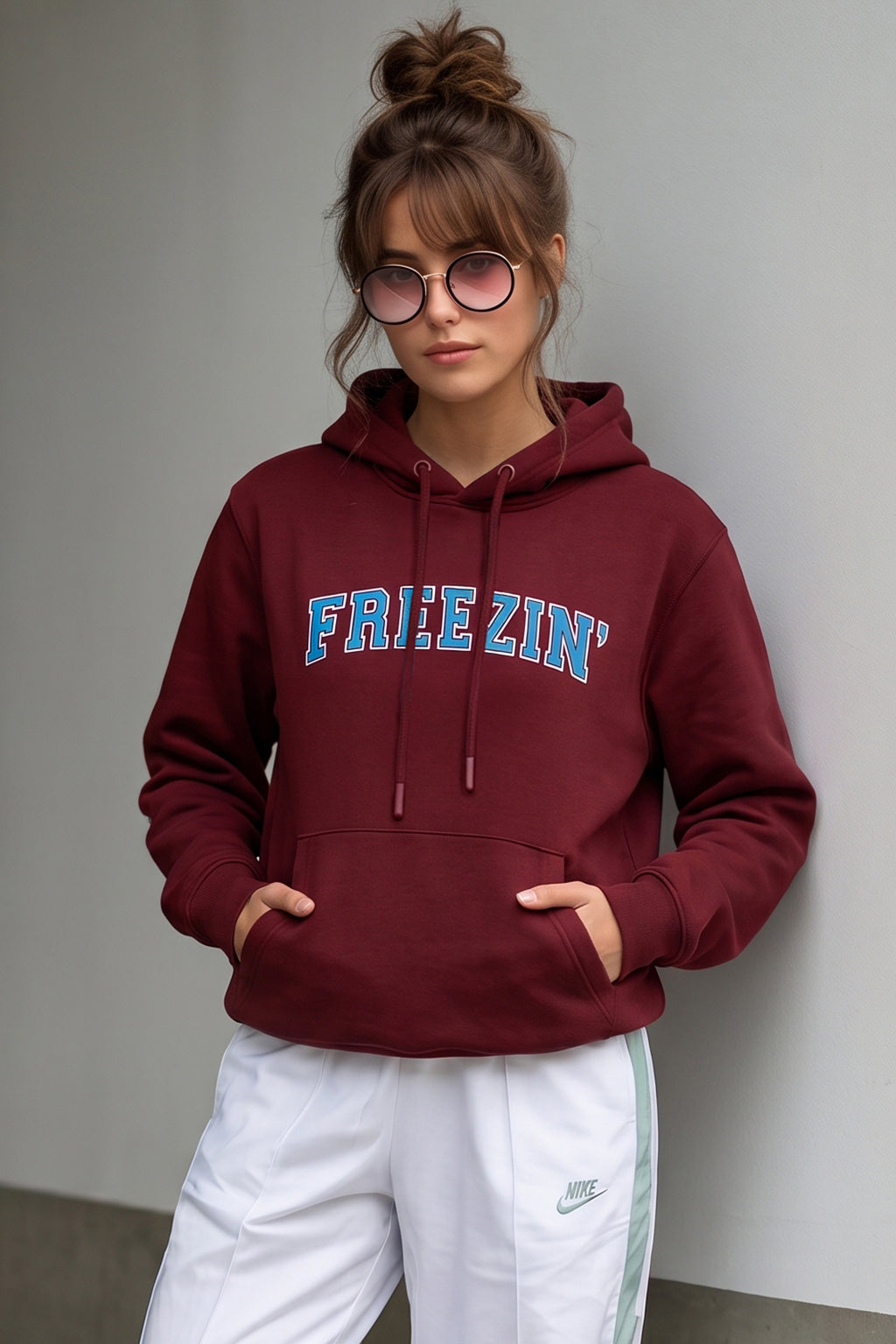 Freezin Maroon Regular Fit Printed Hoodie