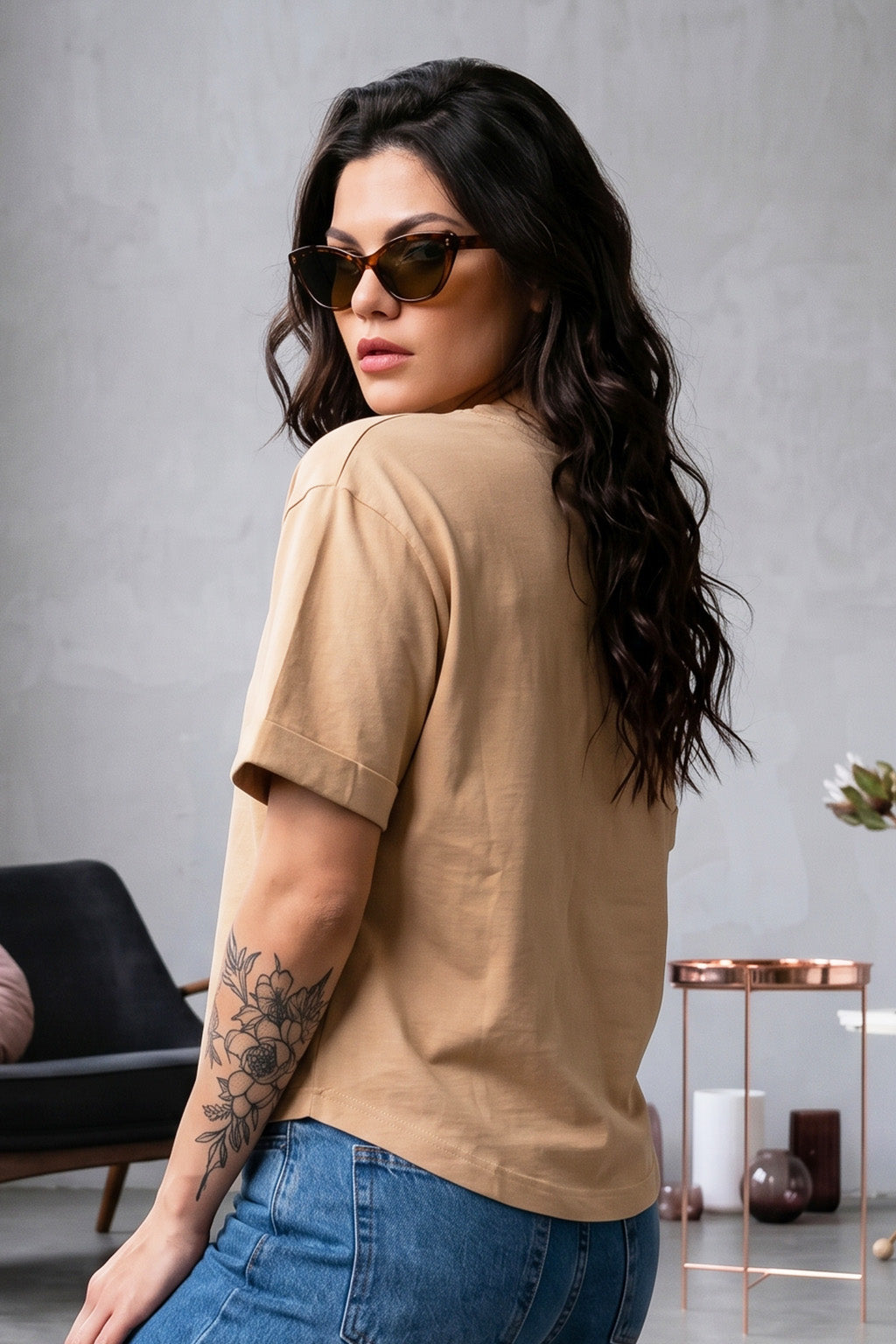 Beige Plain Boyfriend Fit T-Shirt