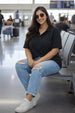 Black Plain Plus Size Polo T-shirt