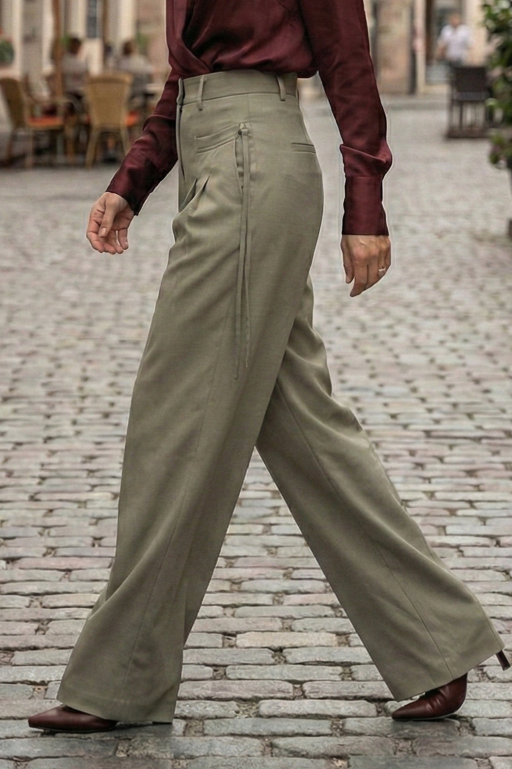 Moss Grey HIgh Waist Tailored Wide-Leg Korean Pant