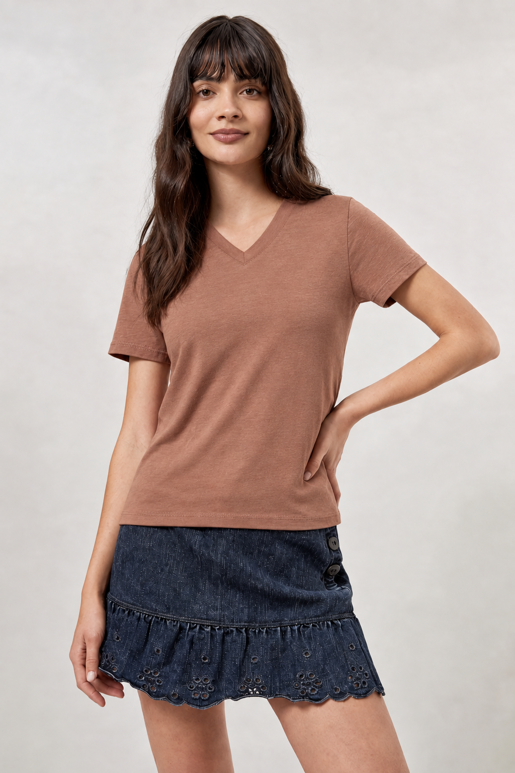 Cork Plain V-Neck Regular Fit T-Shirt