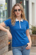 Stripe Collar Blue Regular Fit Premium Pique Lycra Zipper Polo T-Shirt