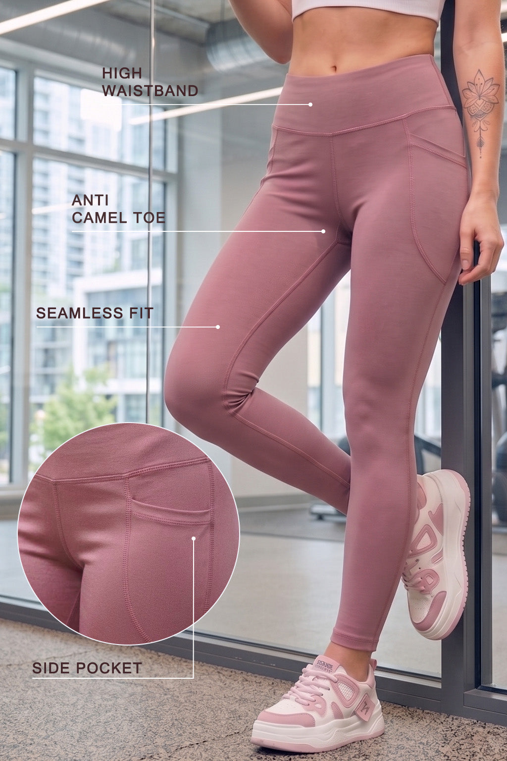 Mauve Plain 2 Pocket Skin Fit Legging