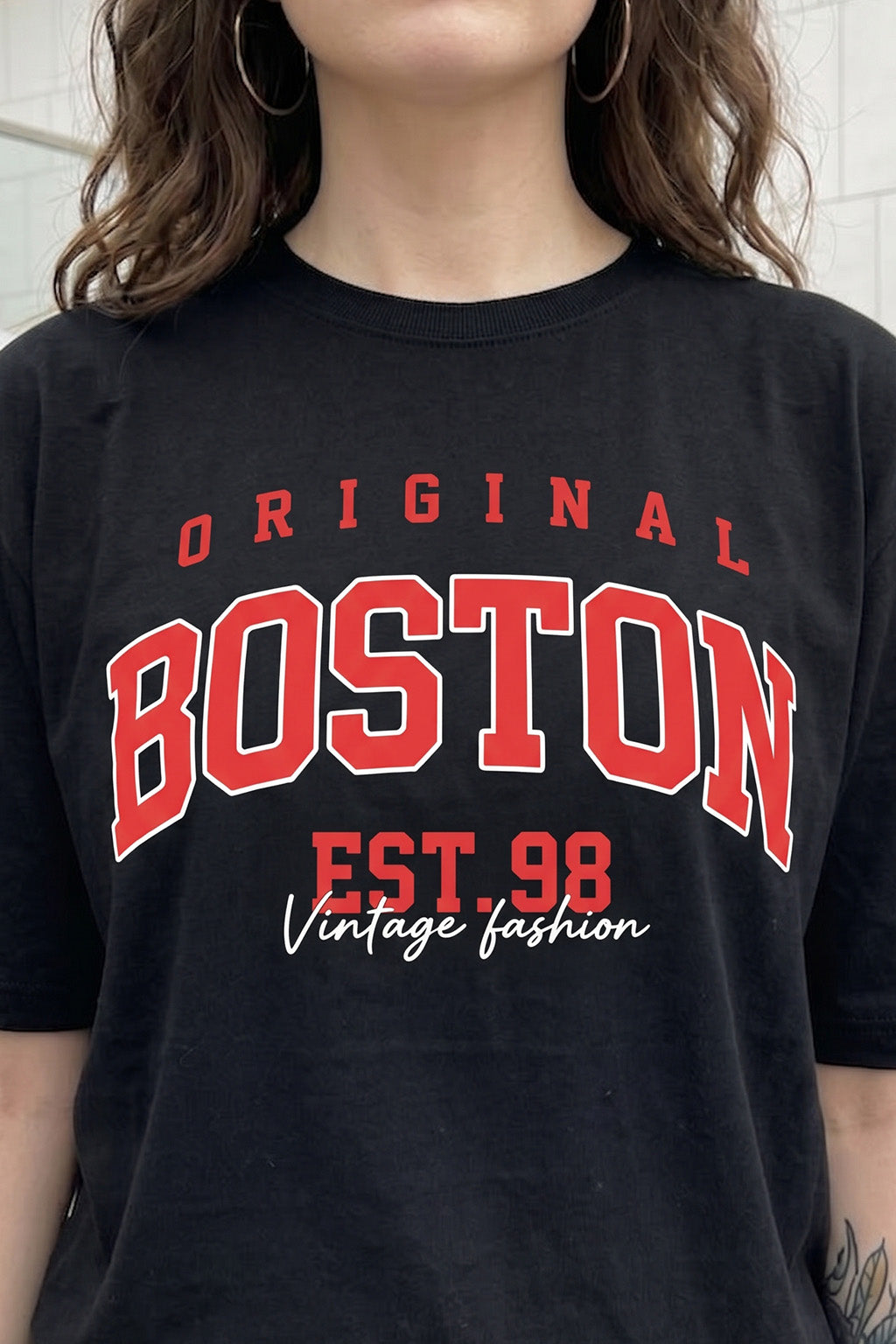 Boston Black Graphic Printed Oversized T-Shirt