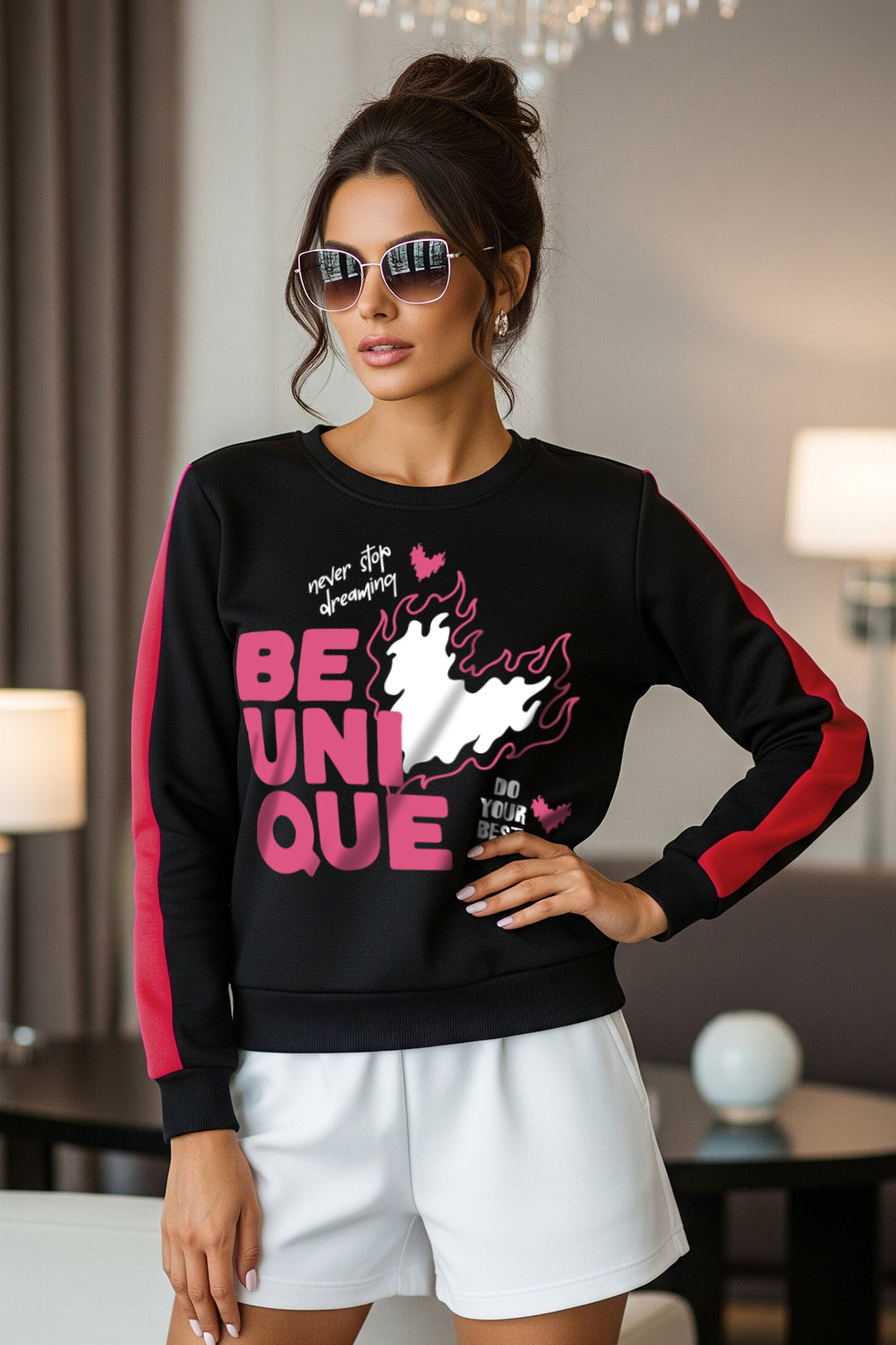 Be Unique Graphic Printed Regular Fit Black Sweatshirt