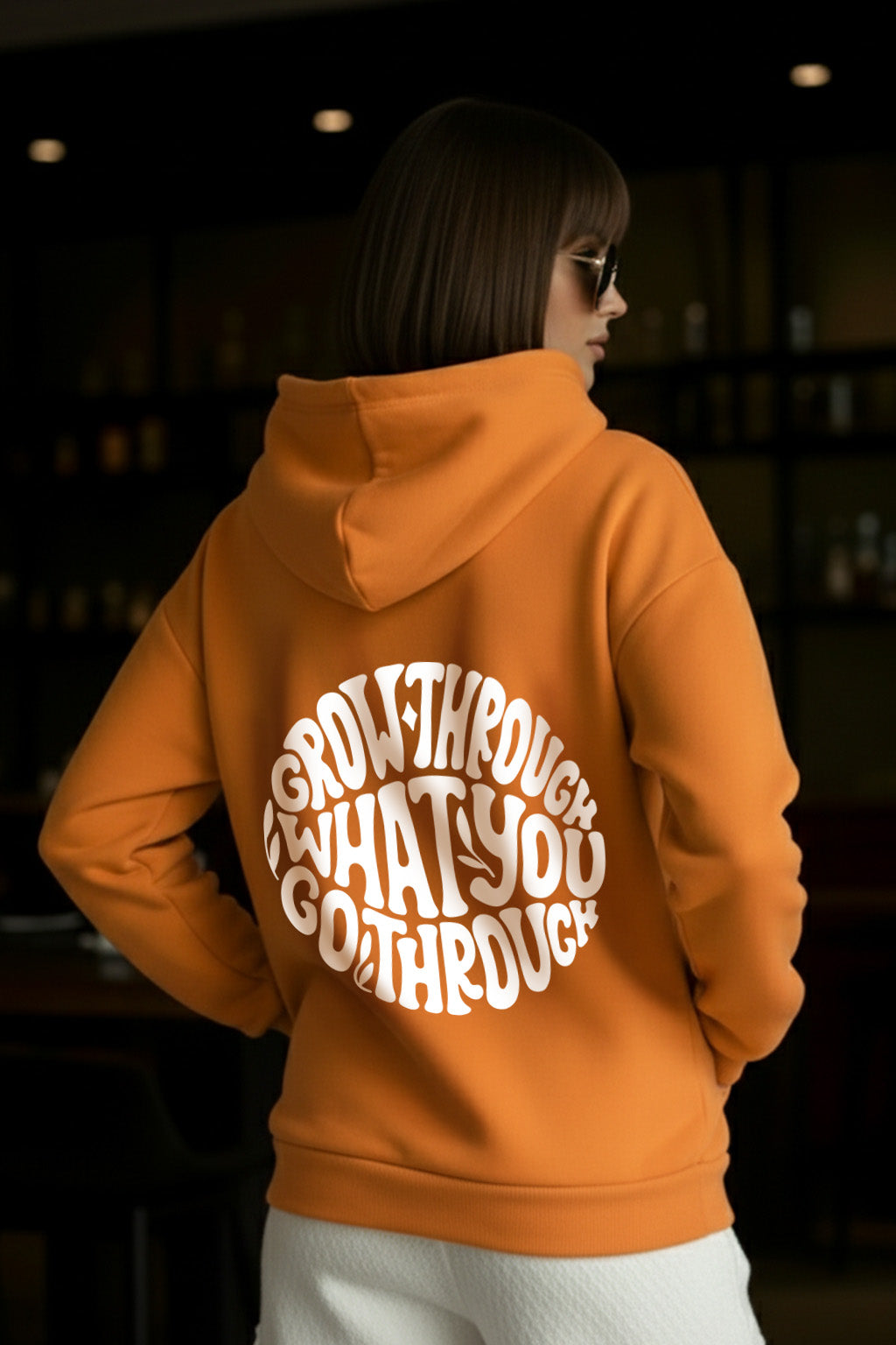 Go Through Graphic Back Printed Orange Regular Fit Hoodie
