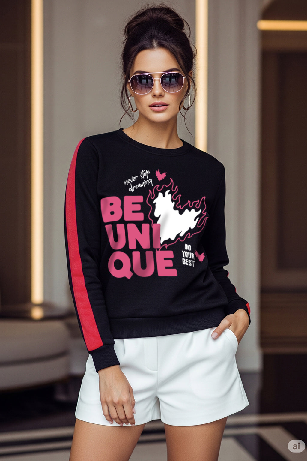 Be Unique Graphic Printed Regular Fit Black Sweatshirt