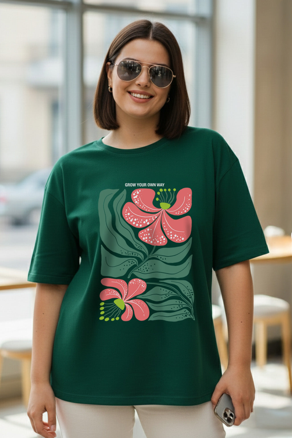 Grow Your Own Way Green Printed Plus Size T-shirt