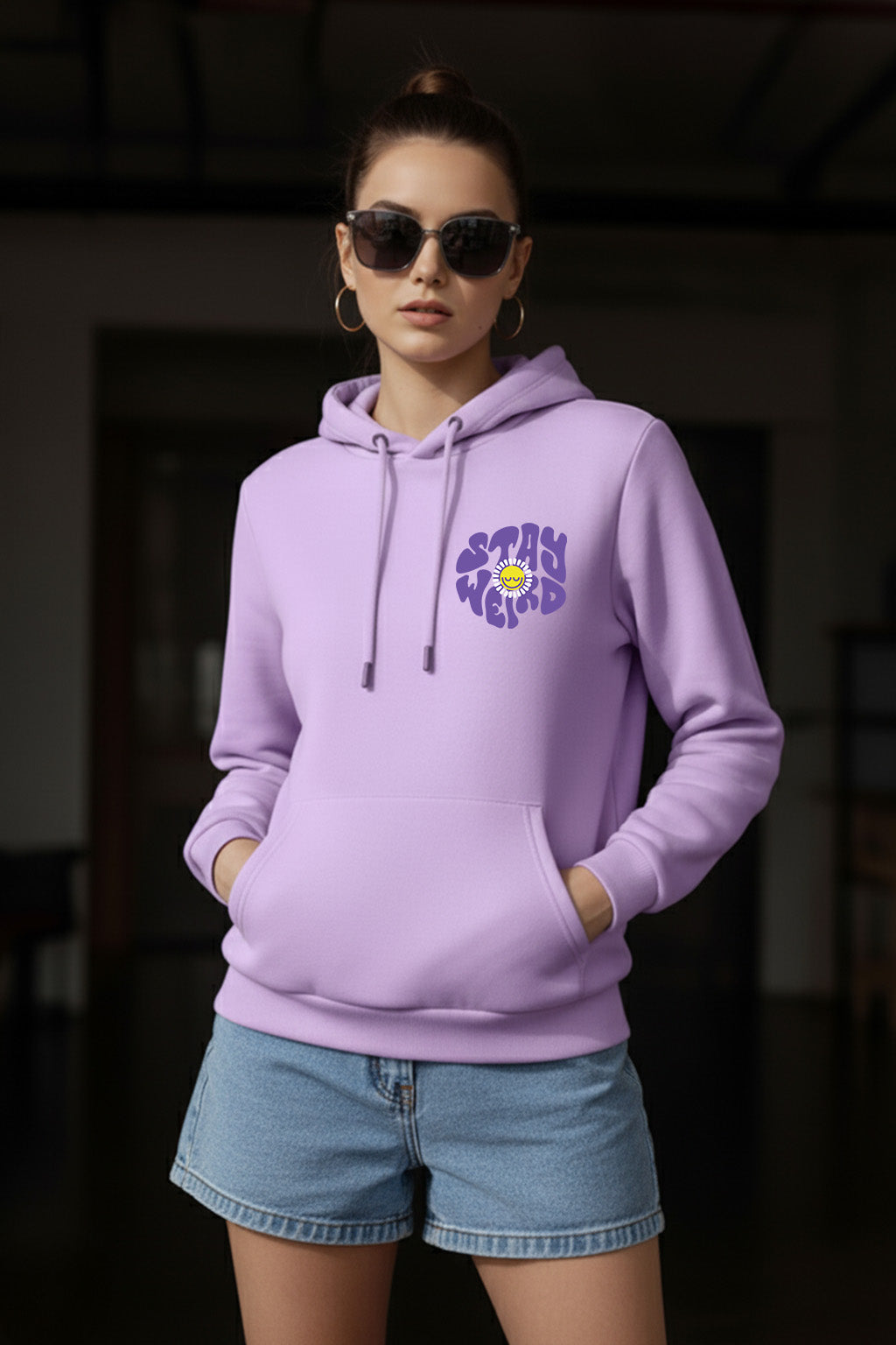 Stay Weird Lilac Regular Fit Hoodie