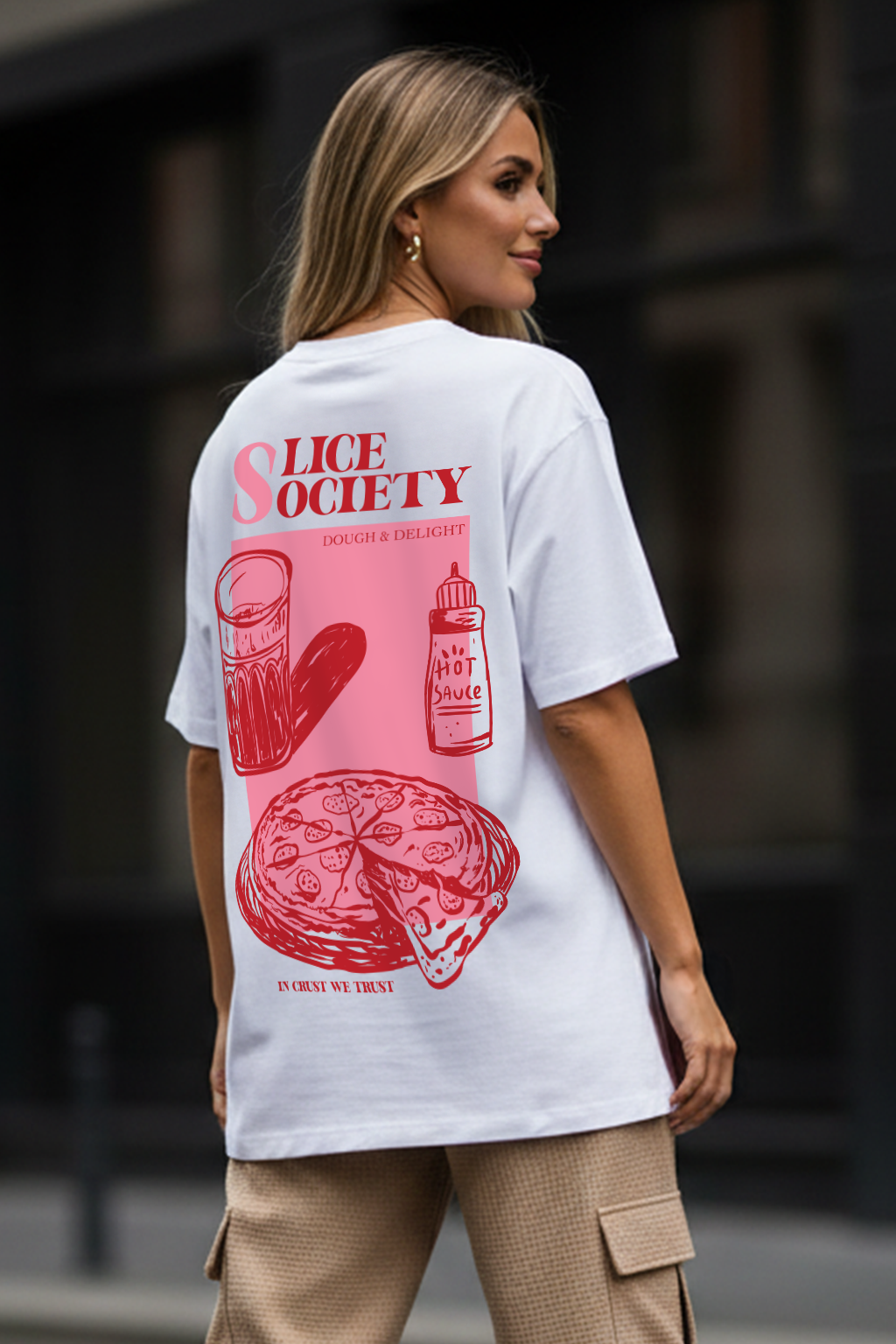 Pizza White Oversized Graphic T-Shirt
