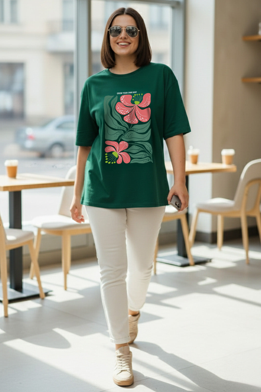 Grow Your Own Way Green Printed Plus Size T-shirt