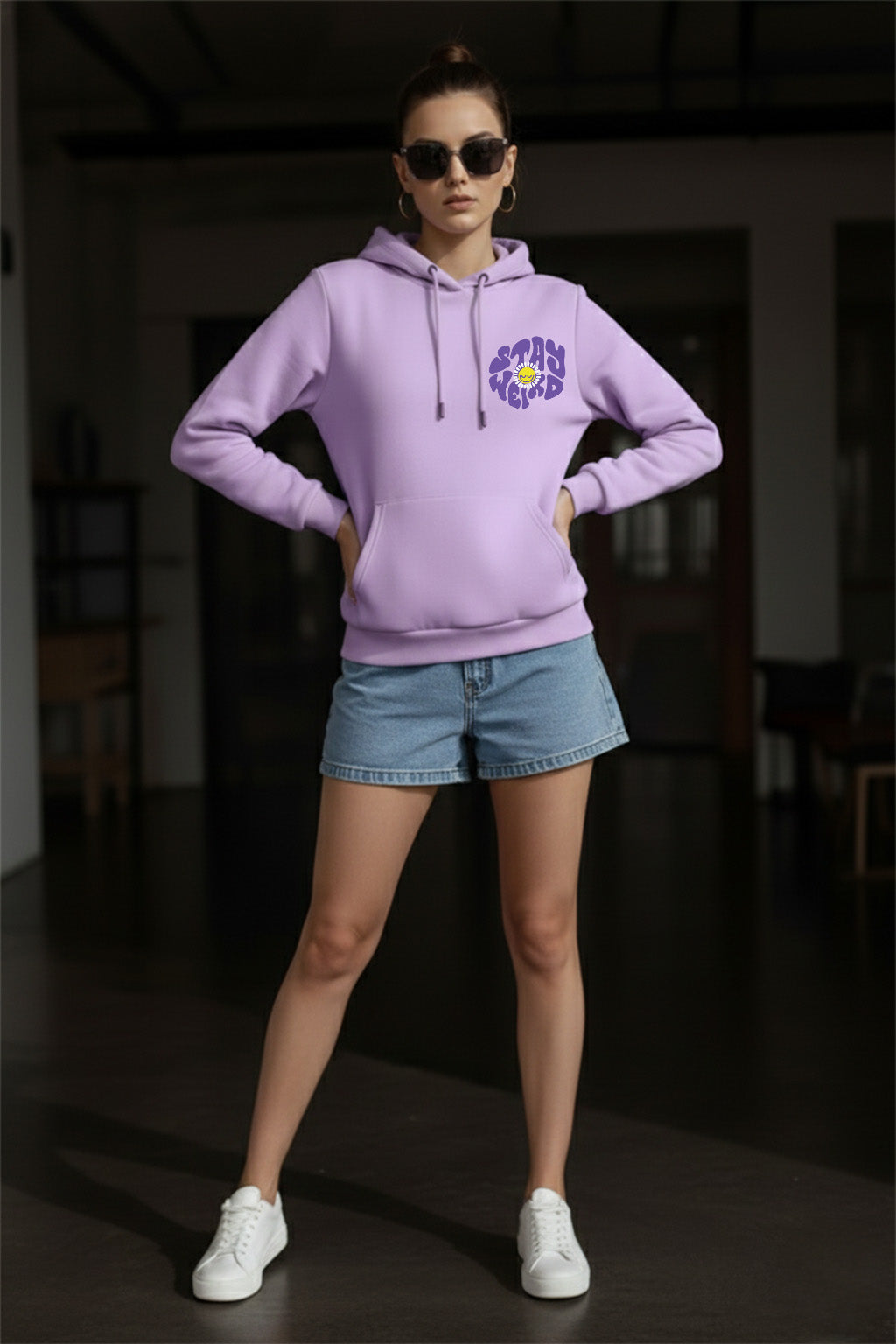 Stay Weird Lilac Regular Fit Hoodie