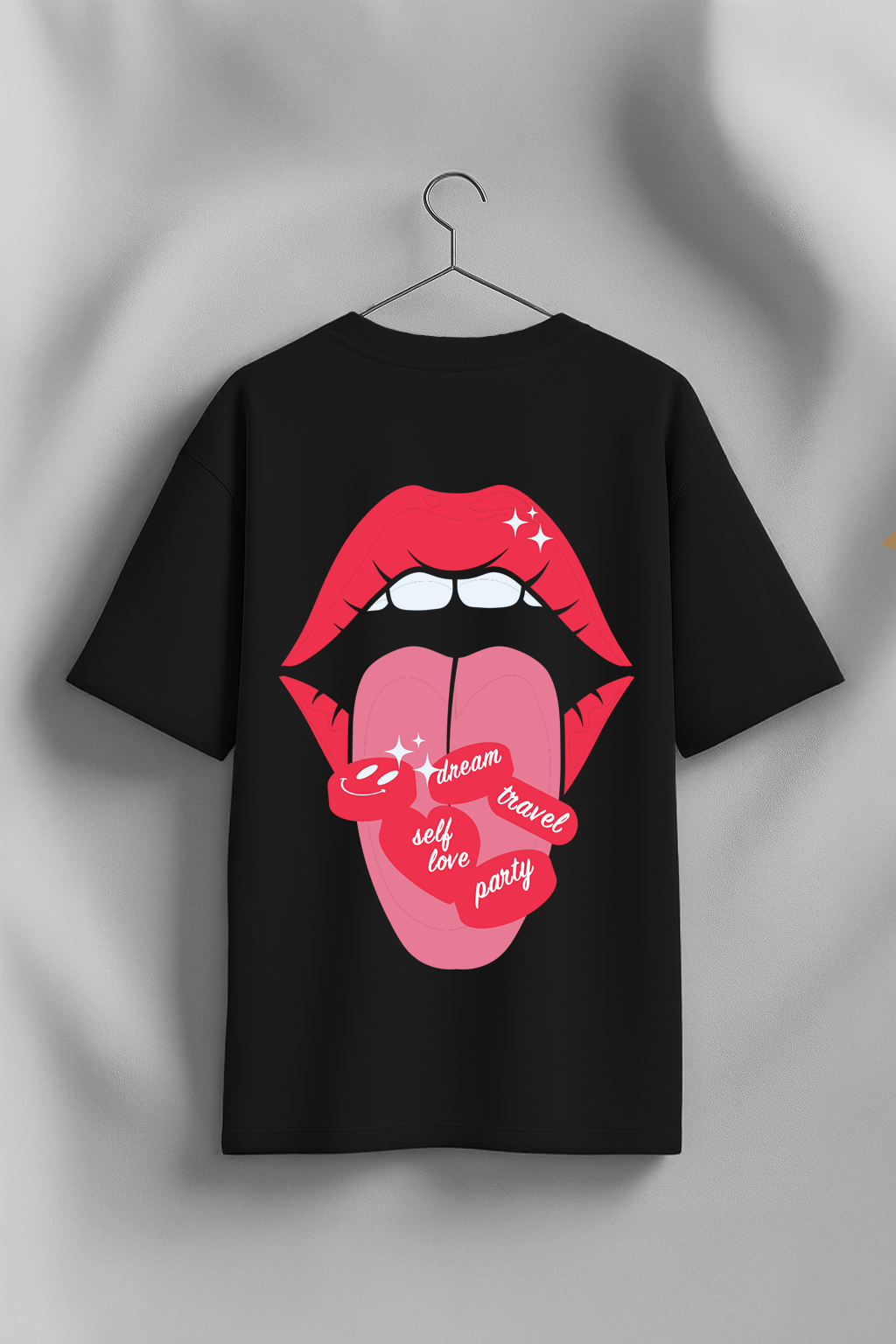 Mouth Black Oversized Graphic T-Shirt