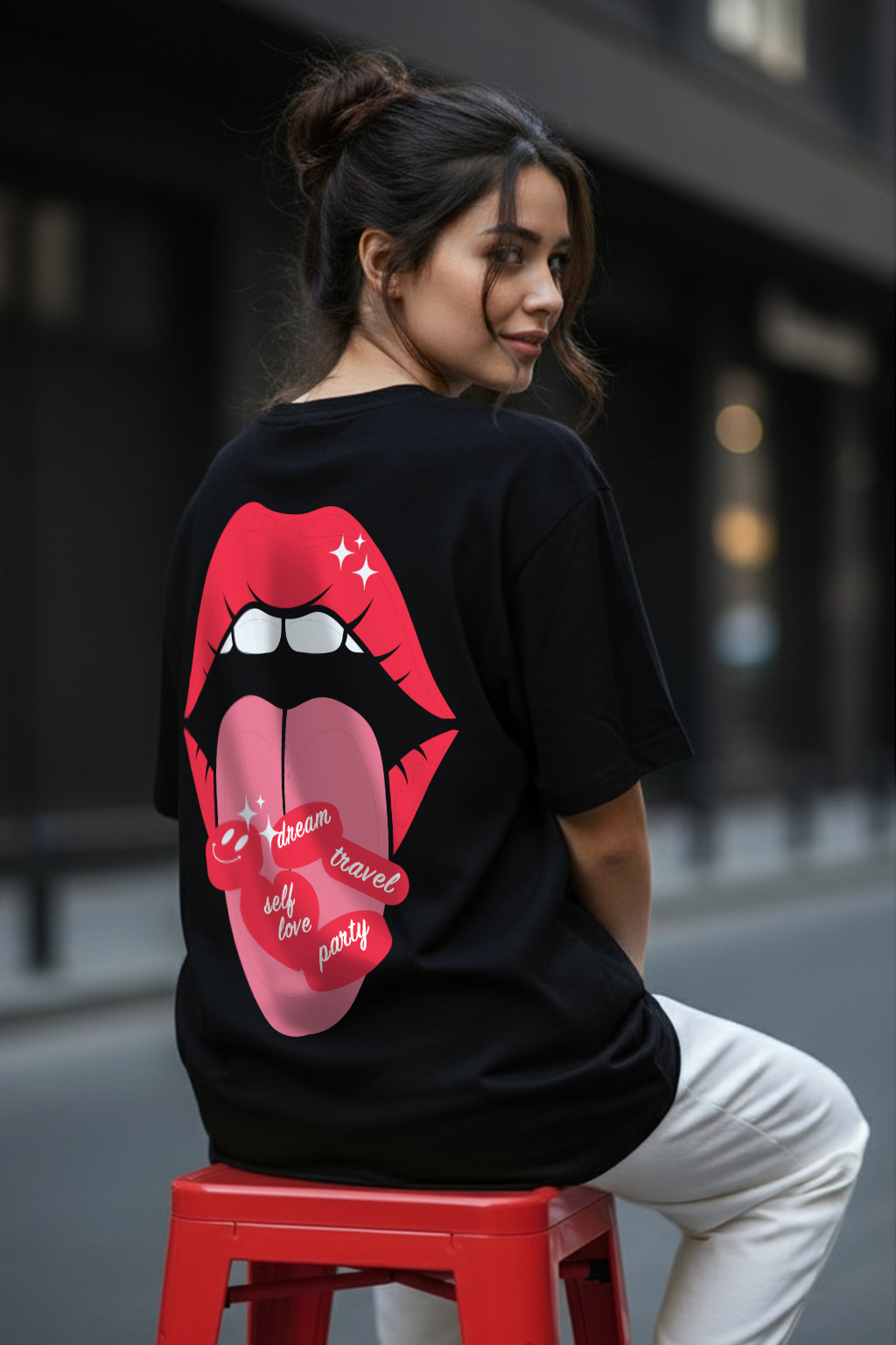Mouth Black Oversized Graphic T-Shirt
