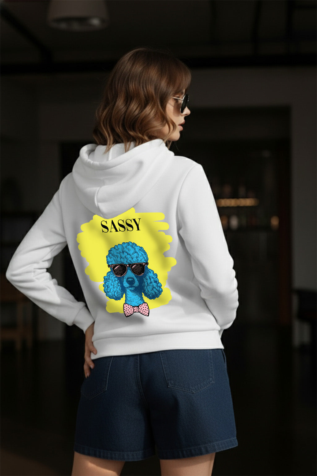 Sassy White Graphic Back Printed Regular Fit Hoodie