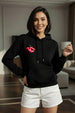 Mouth Black Regular Fit Back Printed Hoodie