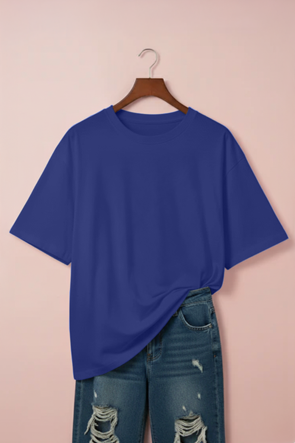 Royal Blue Plain Plus Size T-shirt