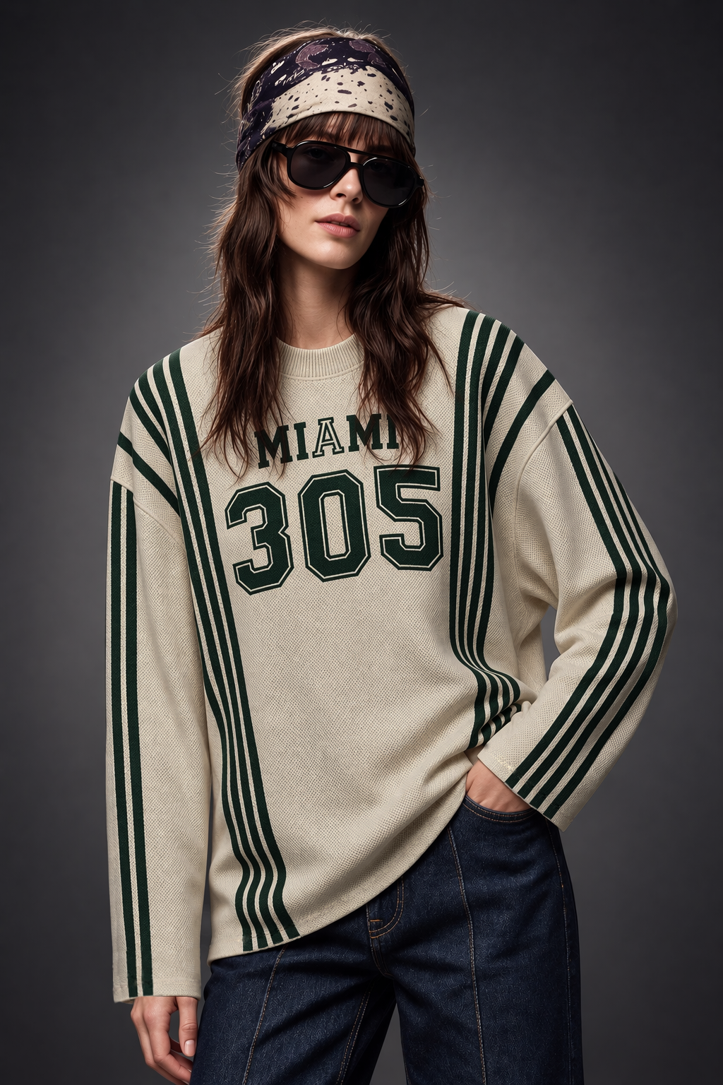 Miami Swanwhite Flatknit Striped Sweatshirt