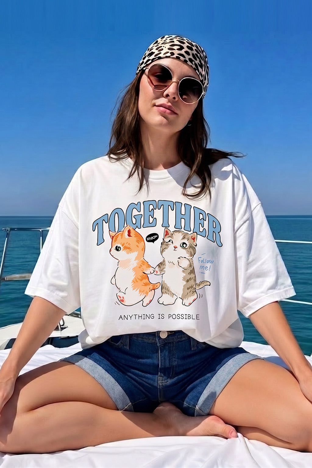 Together White Oversized Graphic Printed T-Shirt