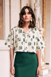 AOP Swanwhite Turquoise  Oversized Crop Shirt