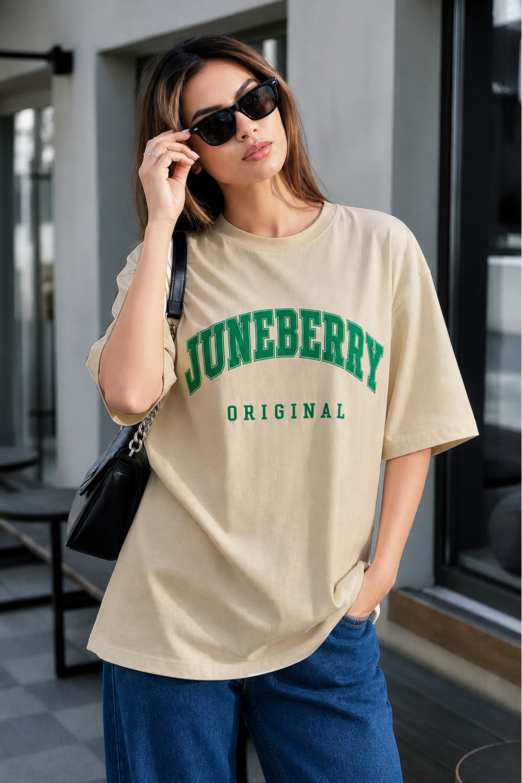 Juneberry Original Swan White Oversized Fit Graphic T-Shirt