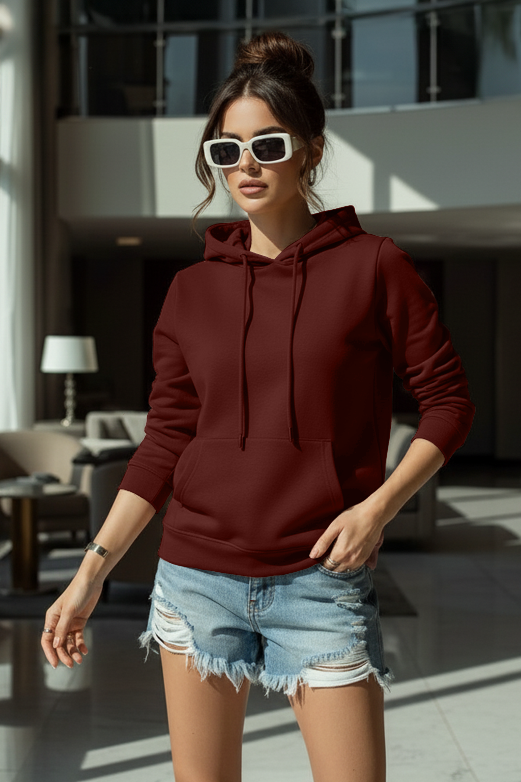 Plain Dark Wine Spun Regular Fit Hoodie