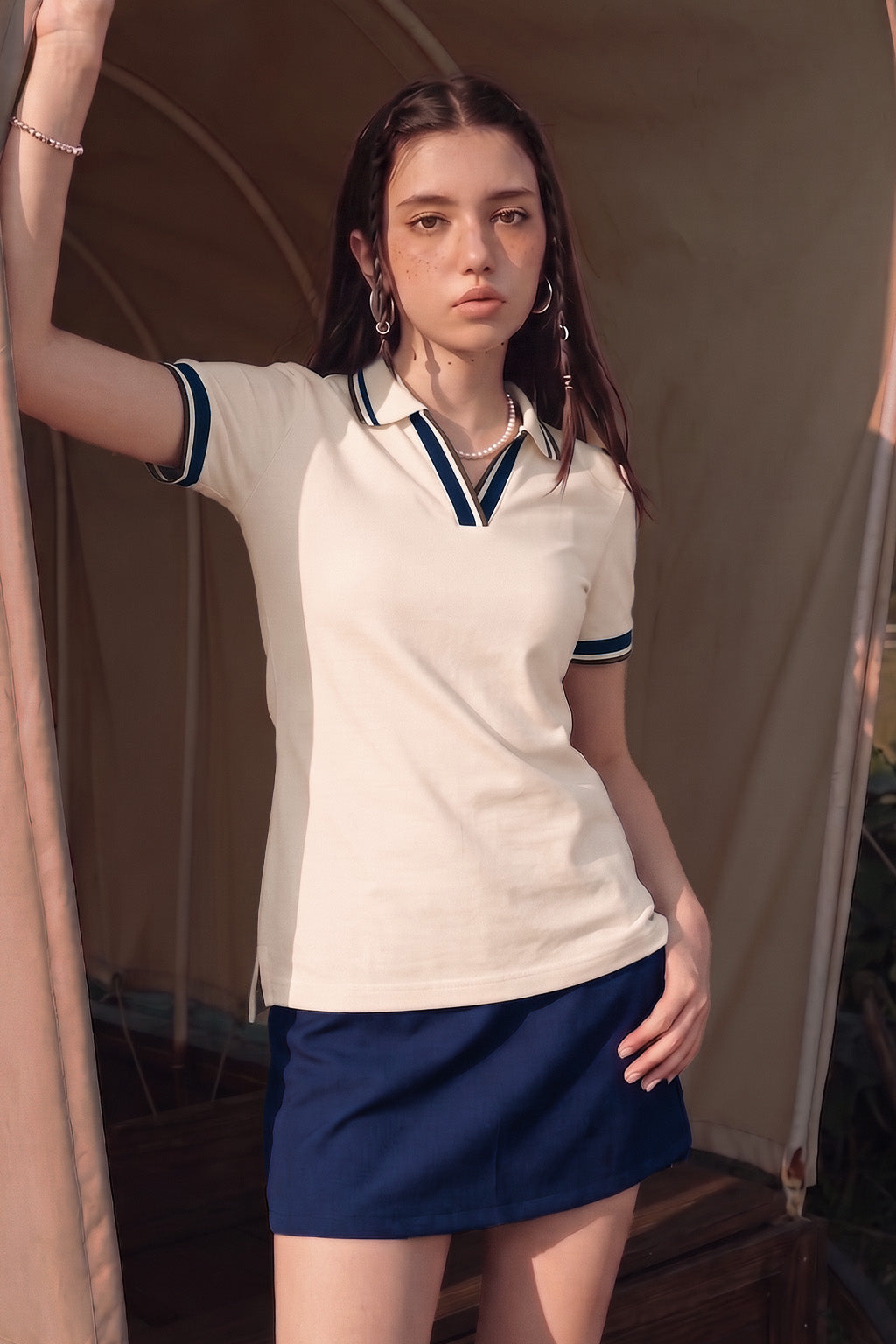 Stripe Collar Marshmallow Regular Fit Premium Pique Lycra Polo T-Shirt
