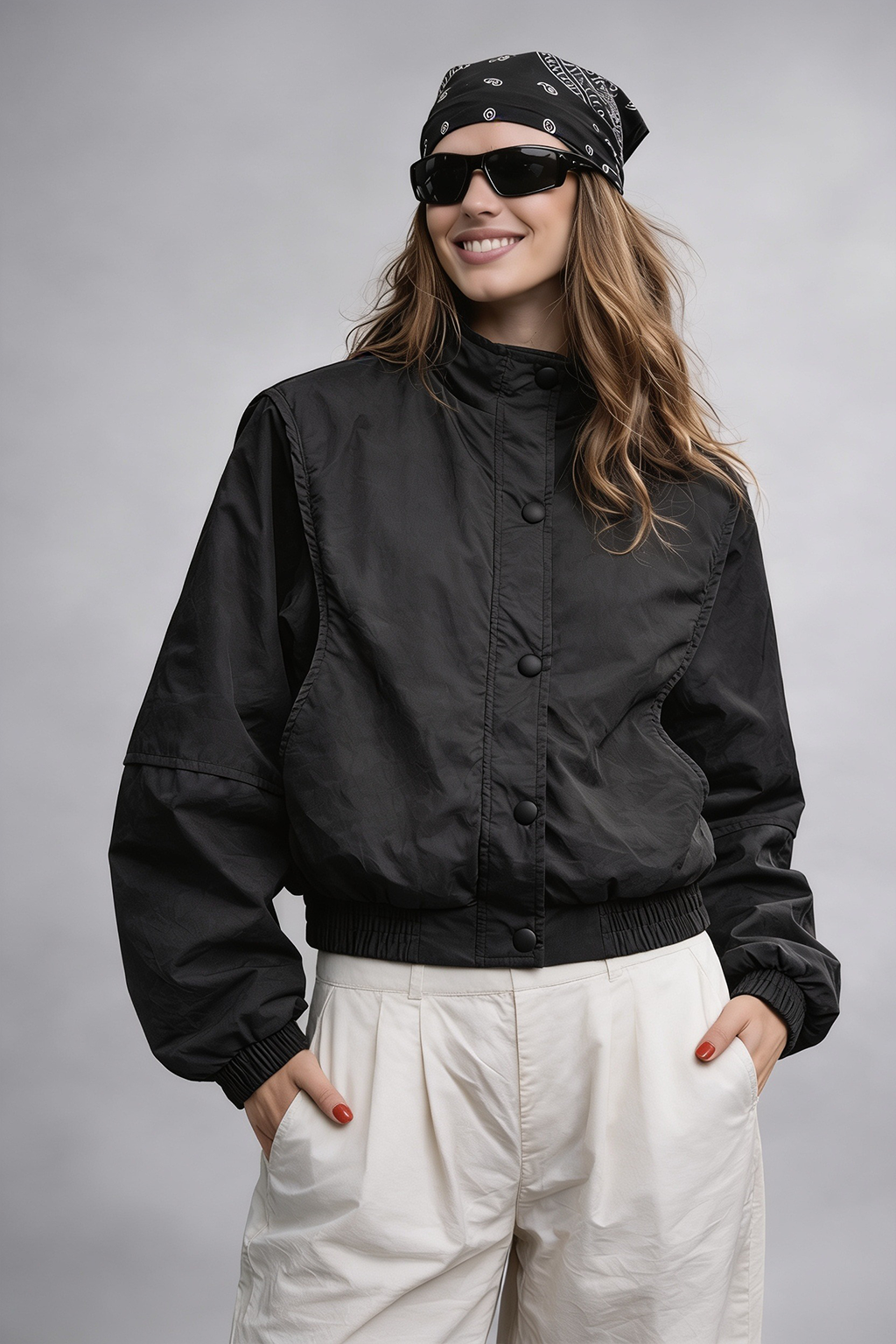 STAND COLLAR BLACK JACKET