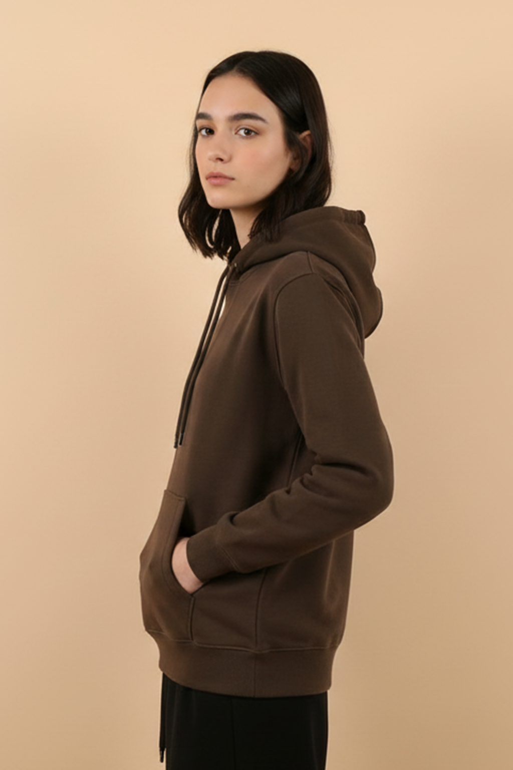 Brown Plain Spun Regular Fit Hoodie
