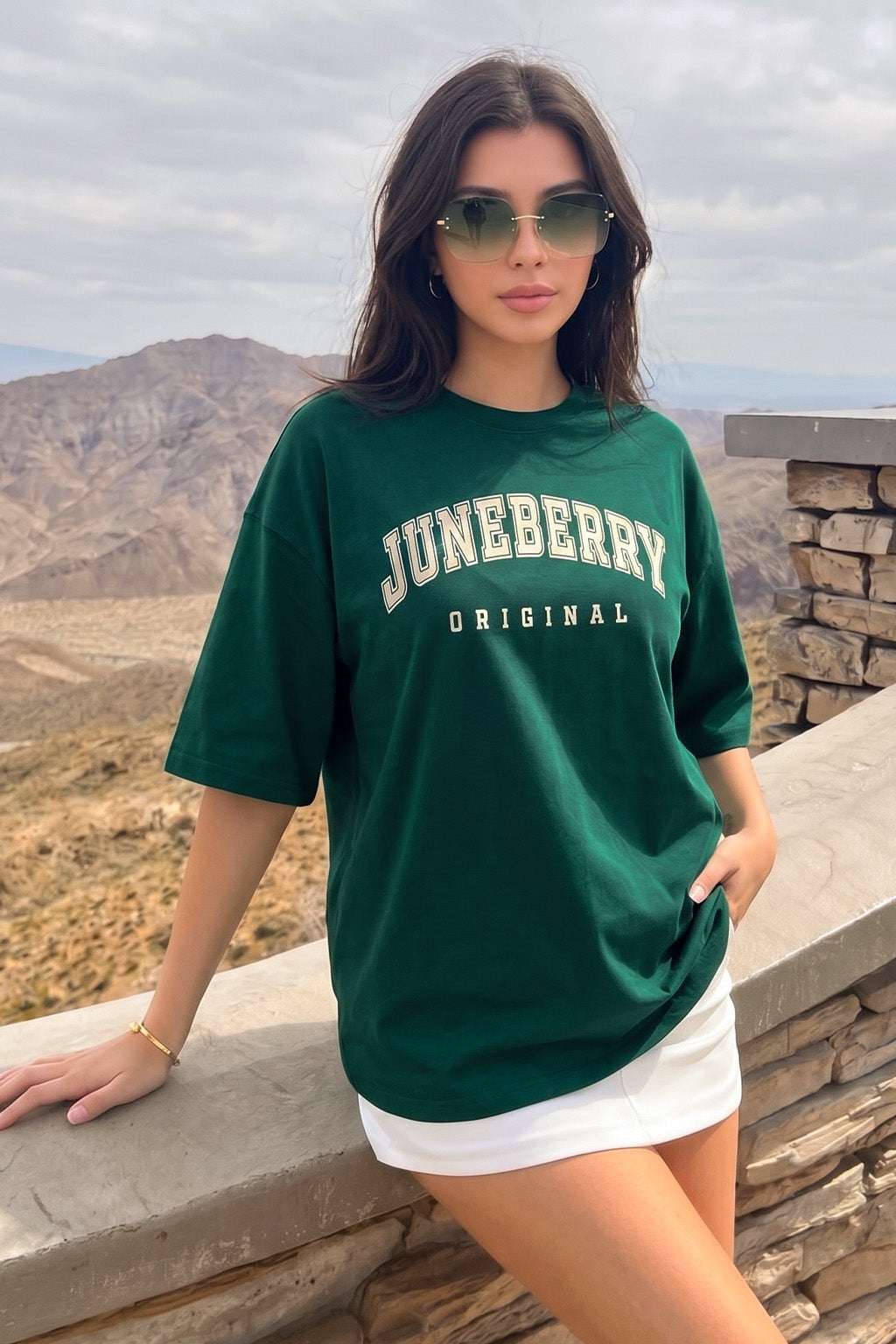 Juneberry Original Green Oversized Fit Graphic T-Shirt