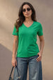 Anthra Green Plain V-Neck Regular Fit T-Shirt