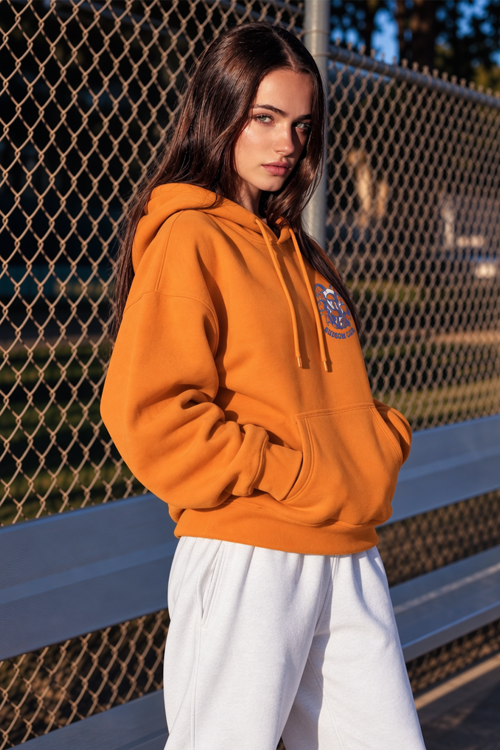 Mushroom Club Graphic Printed Orange Oversized Hoodie