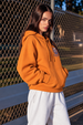 Mushroom Club Graphic Printed Orange Oversized Hoodie