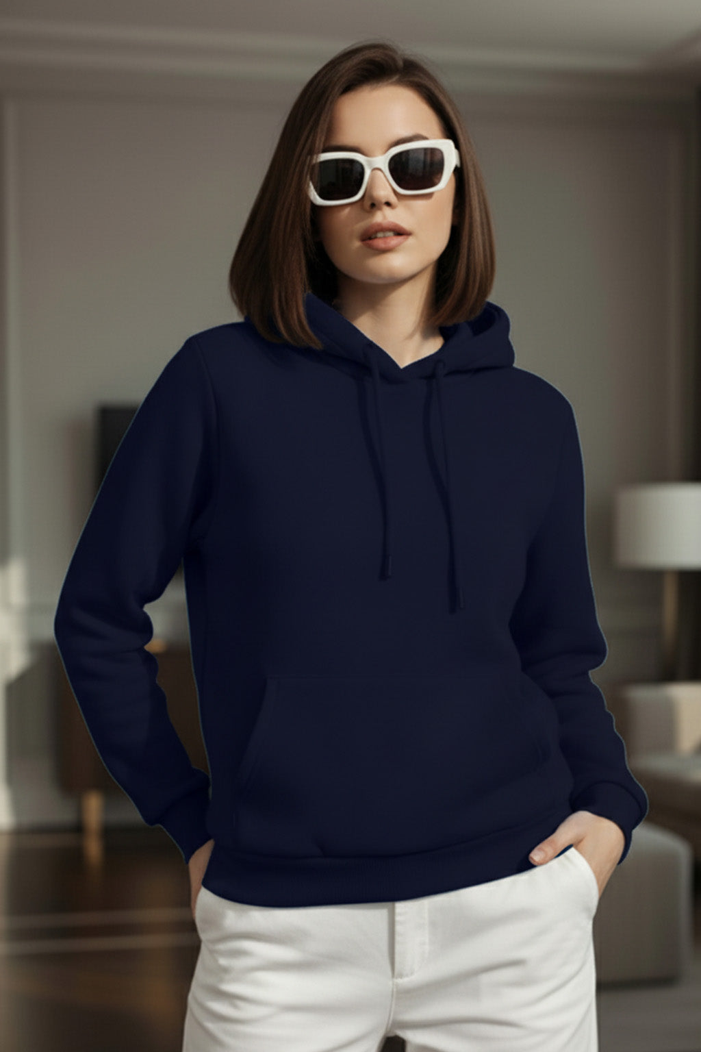 Navy Plain Spun Regular Fit Hoodie