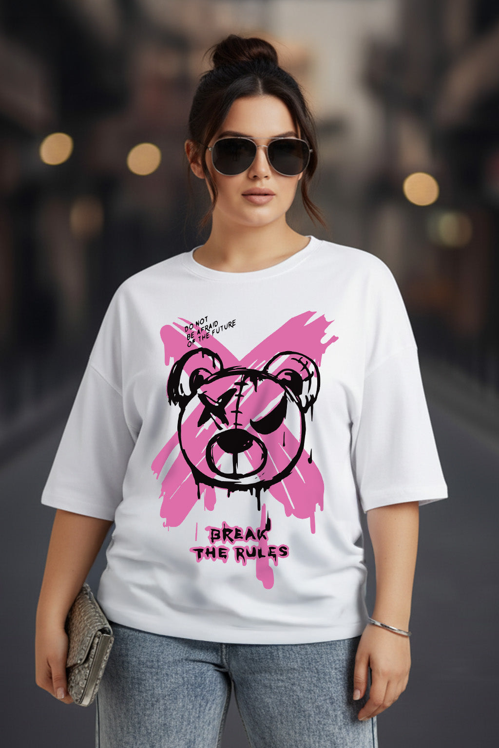 Break Rules White Plus Size Printed T-shirt